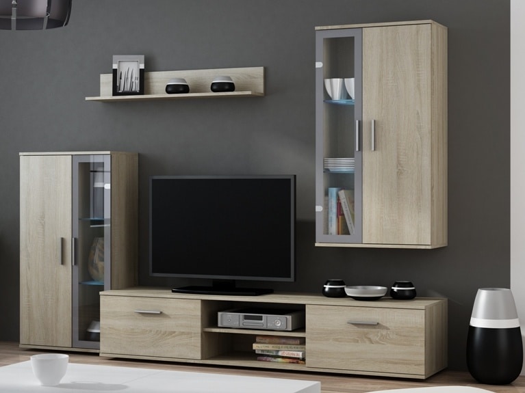 Obývací stěna DORA, dub sonoma/šedá