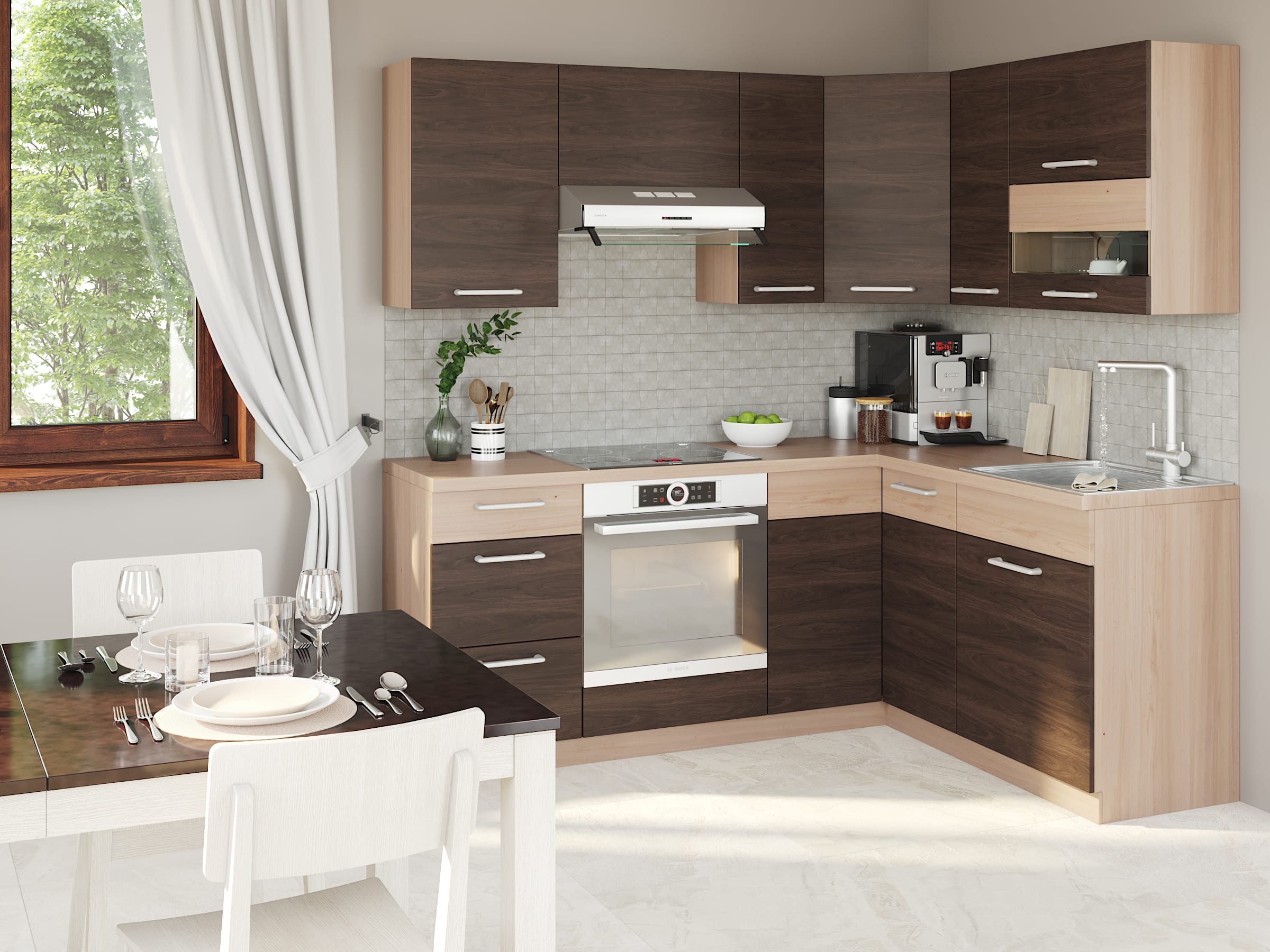 Rohová kuchyně MODENA 195x150, rijeka tmavá