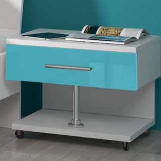 Noční stolek RAJ, bílá/tyrkysový lesk