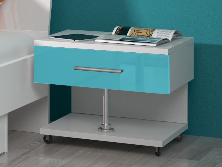 Noční stolek RAJ, bílá/tyrkysový lesk