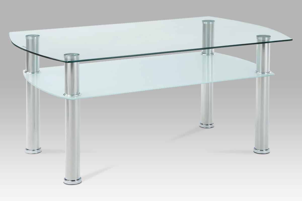 Konferenční stolek GCT-303 CLR1, čiré sklo / mléčné sklo / leštěný nerez