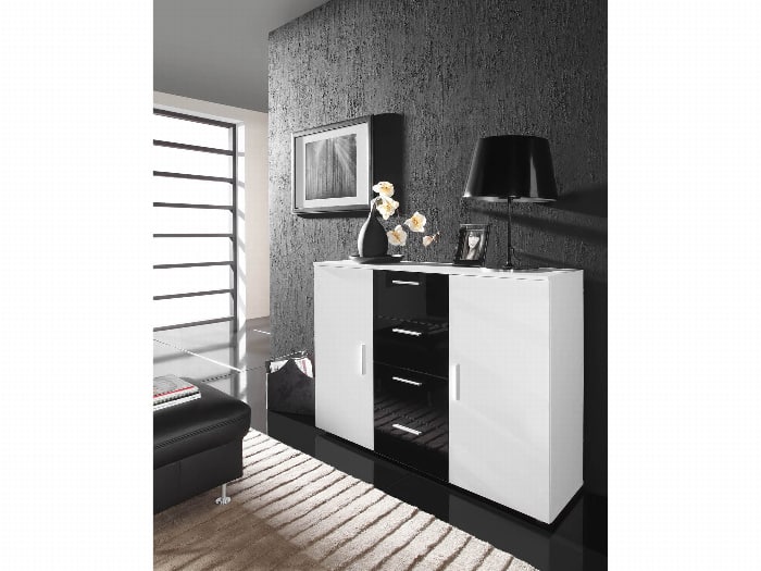 Komoda UNI/CAMA, bílá/bílý a černý lesk