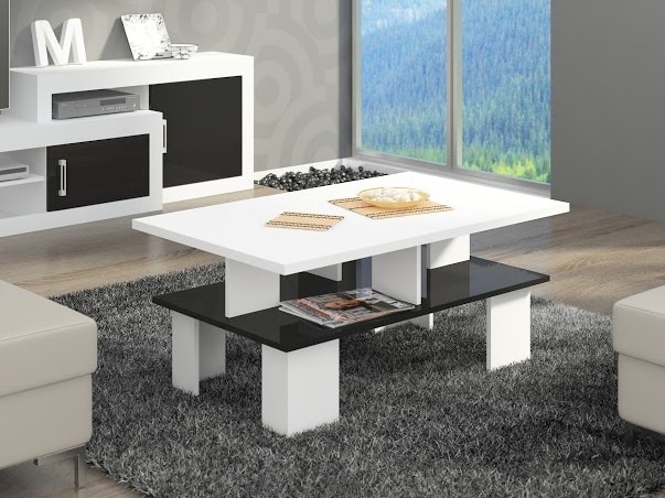 Konferenční stolek SUPRA 2, bílá/černý lesk