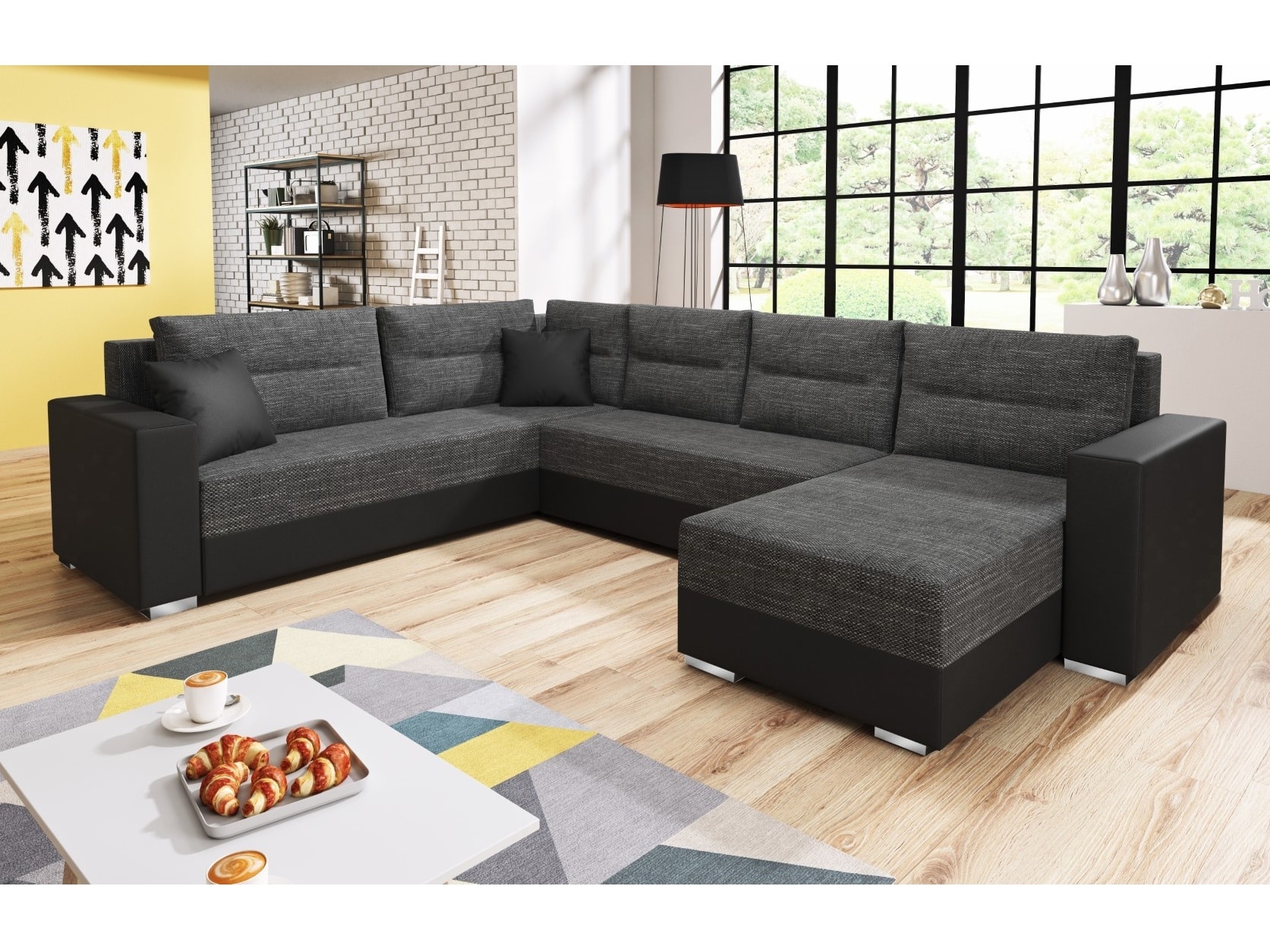 Rohová sedačka GERD, černá látka/černá ekokůže