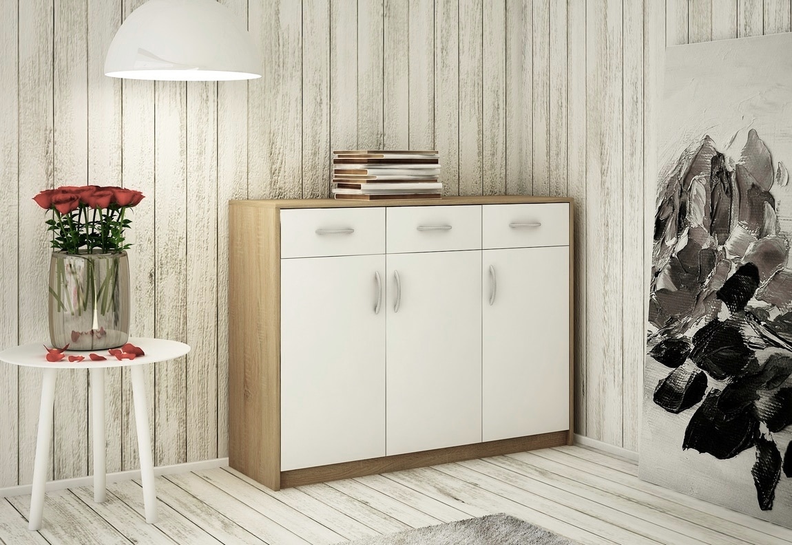 Komoda AGNES/HIT 3D3S, dub sonoma/bílá