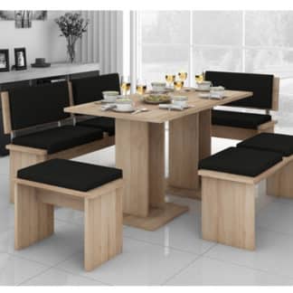 BOND, jídelní set velký, dub sonoma sv./černá eko