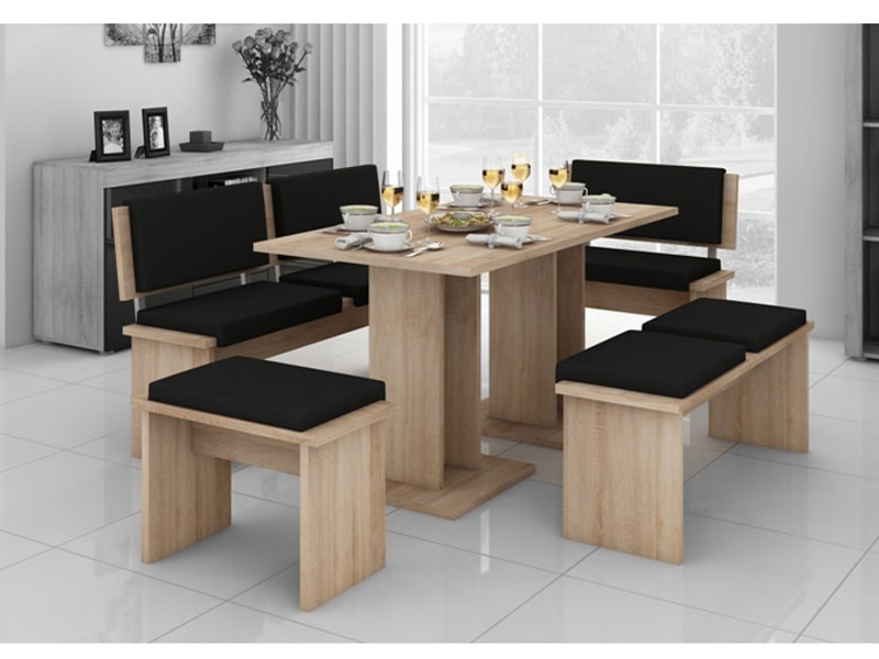 BOND, jídelní set velký, dub sonoma sv./černá eko