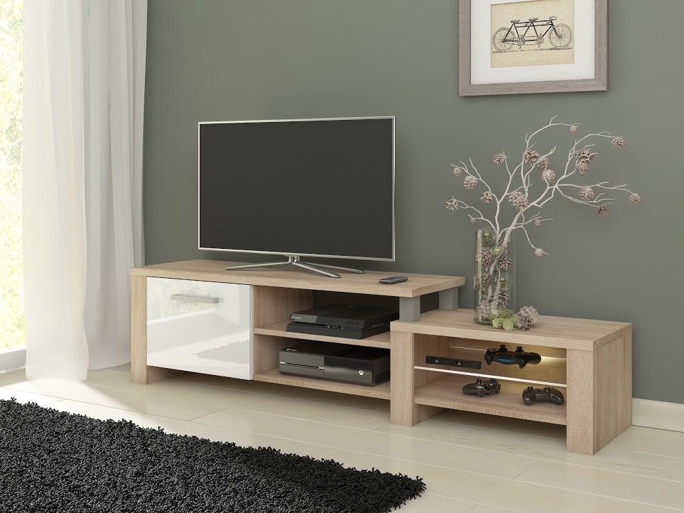 TV stolek ORION, dub sonoma/bílý lesk