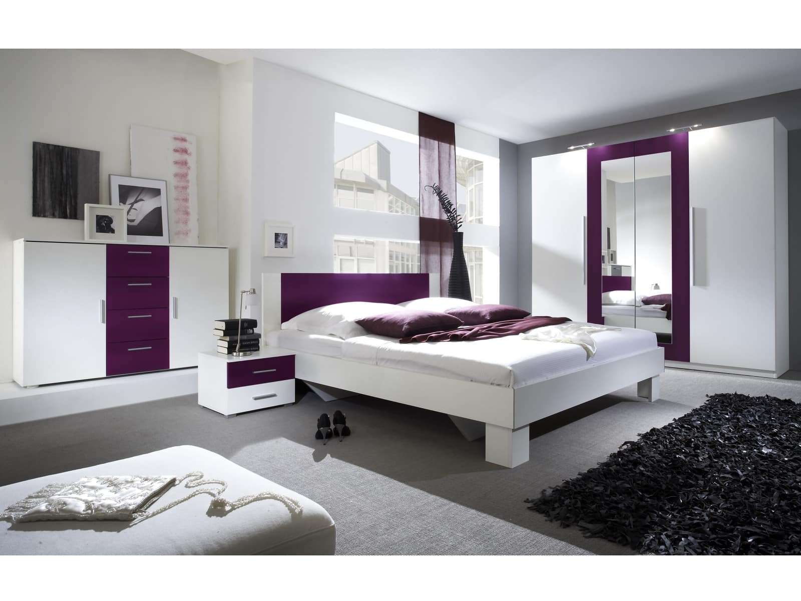 VERA ložnice s postelí 160x200, bílá/fialová