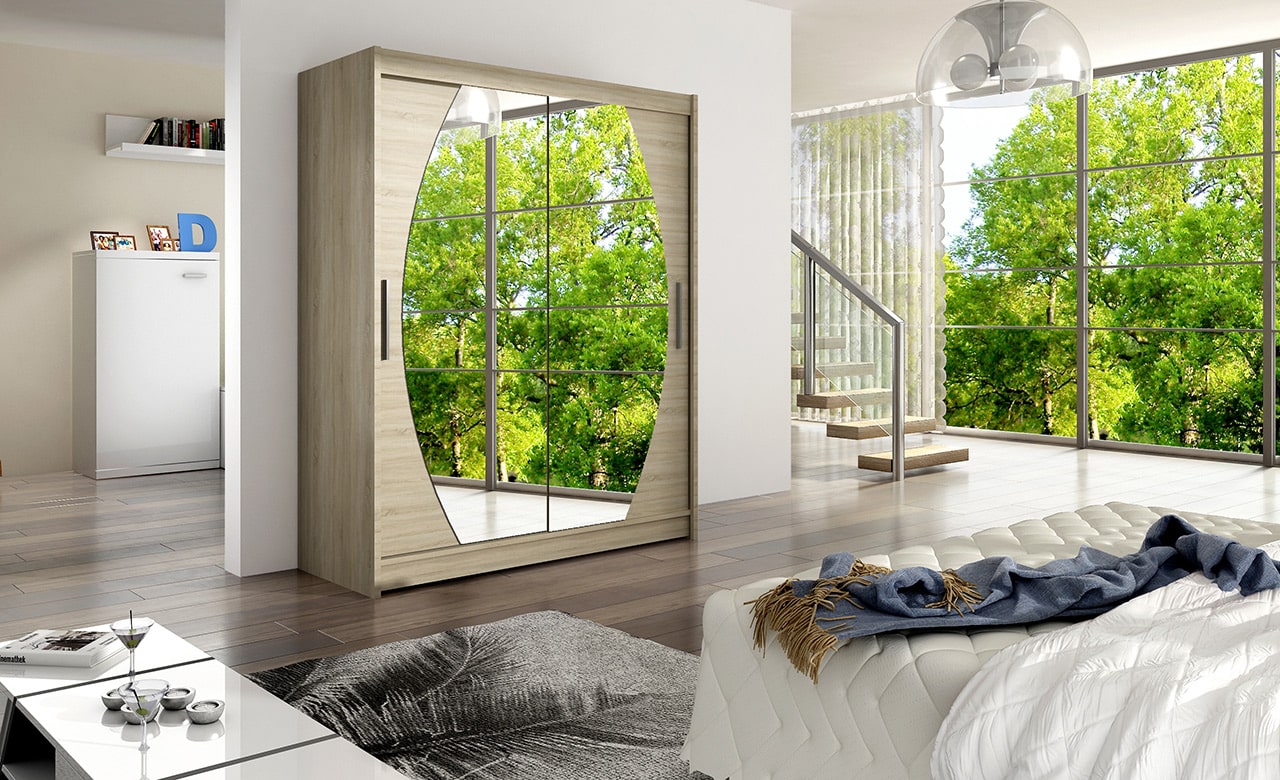 Šatní skříň WESTA VIII, dub sonoma/zrcadlo