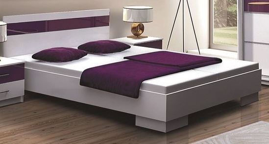 DUBAJ, postel 160x200 cm, bílá/fialové sklo
