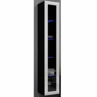 Závěsná prosklená vitrína VIGO 180 cm, černá/bílý lesk