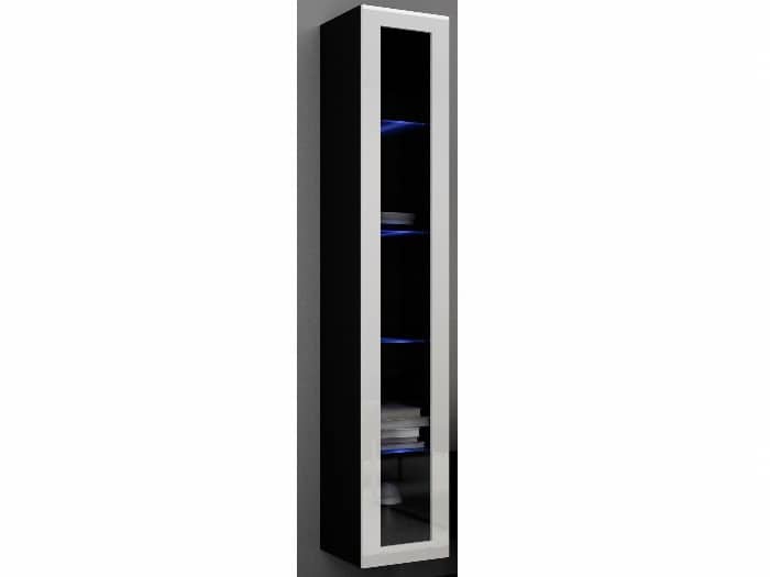Závěsná prosklená vitrína VIGO 180 cm, černá/bílý lesk