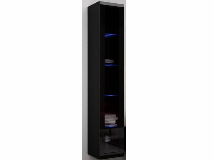 Závěsná prosklená vitrína VIGO 180 cm, černá/černý lesk