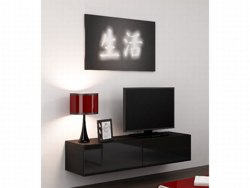 Televizní stolek VIGO "140" plná dvířka, černá/černý lesk