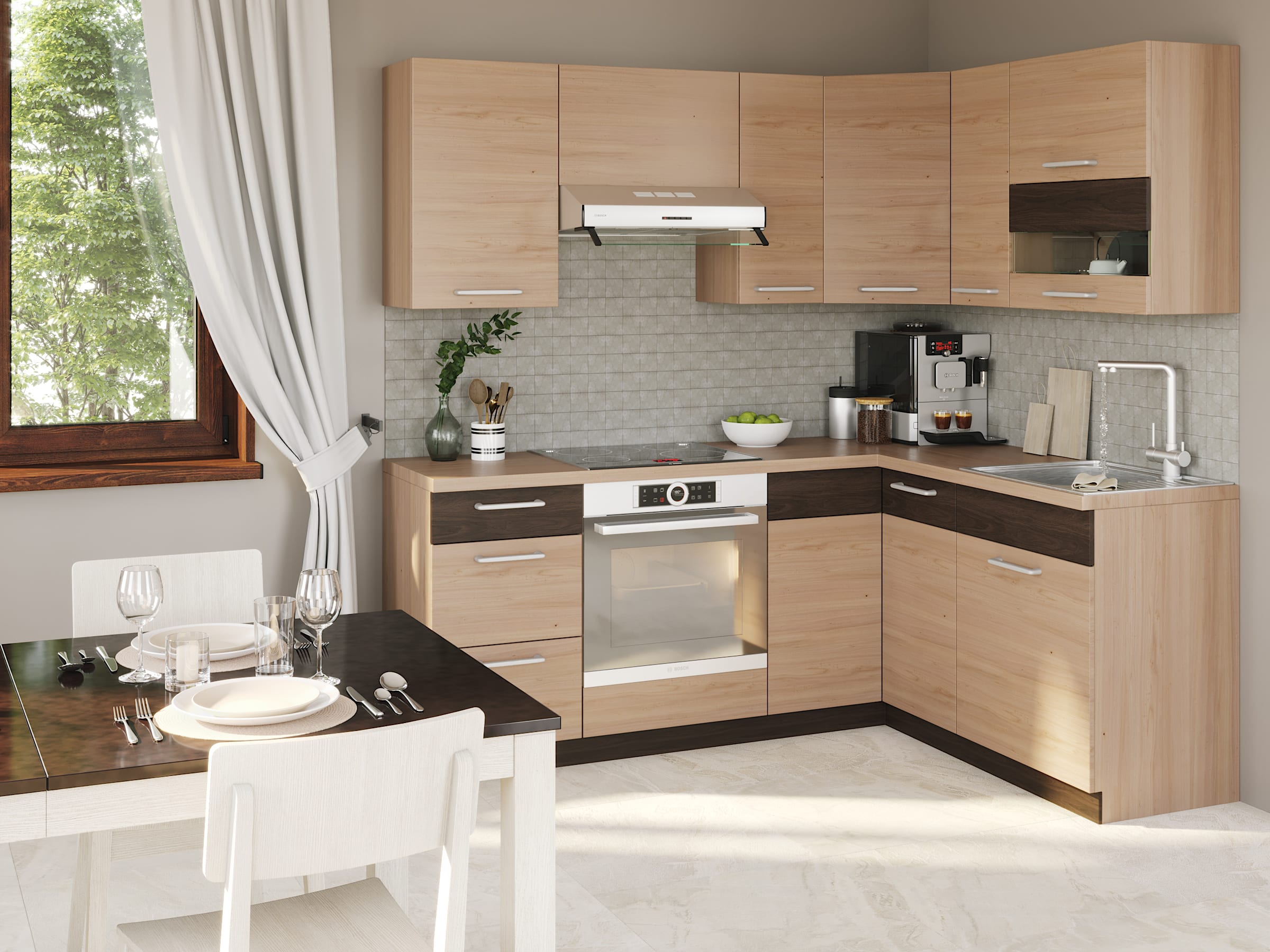 Rohová kuchyně MODENA 195x150 cm, rijeka světlá