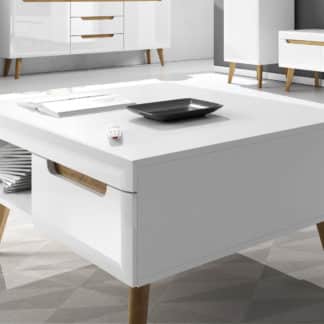 Konferenční stolek NORDI NL107, bílá/bílý lesk/dub riviera DOPRODEJ