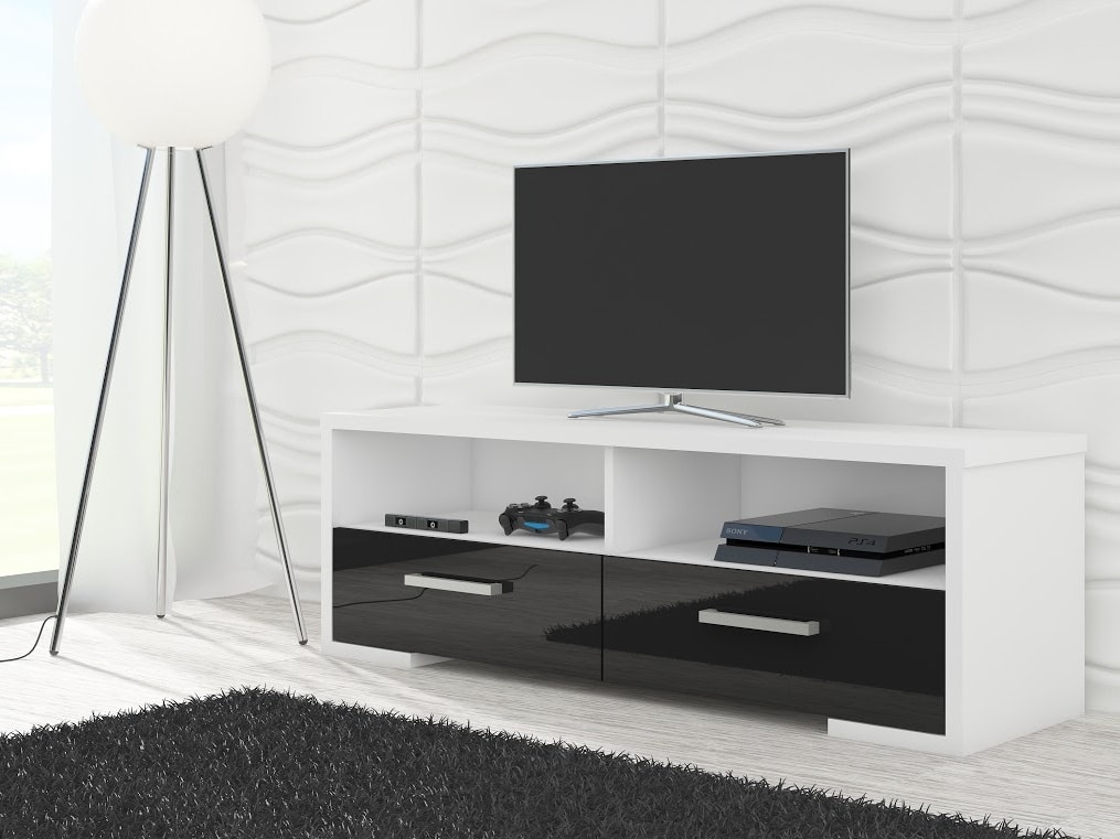 TV stolek ROMA, bílá/černý lesk