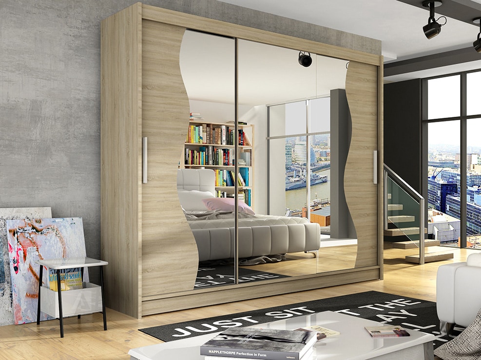 Šatní skříň ASTON S, dub sonoma/zrcadlo