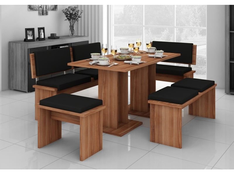 BOND, jídelní set velký, švestka/černá ekokůže