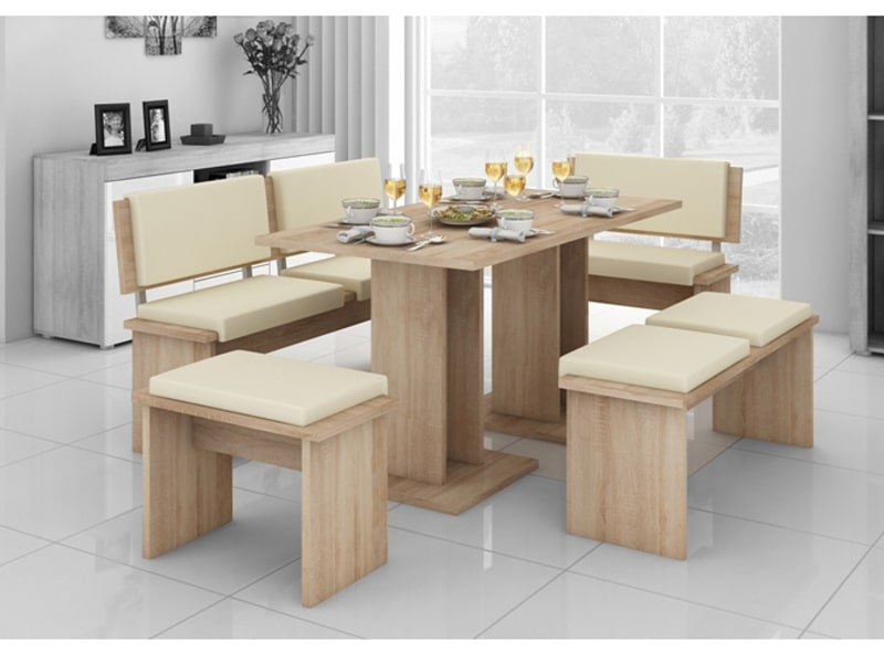 BOND, jídelní set velký, dub sonoma sv./béžová eko