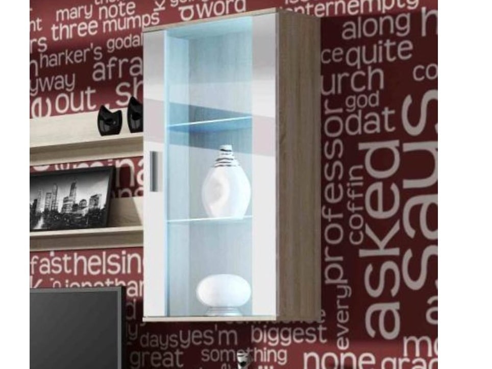 SOHO, závěsná vitrína S-2, dub sonoma/bílý lesk