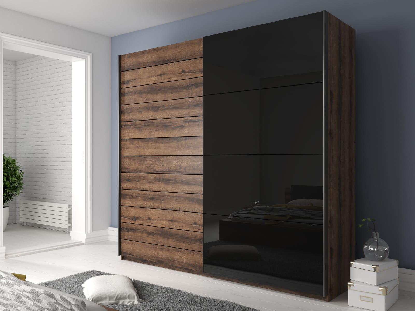 GALAXY skříň 200 TYP 67, dub monastery/černý lesk