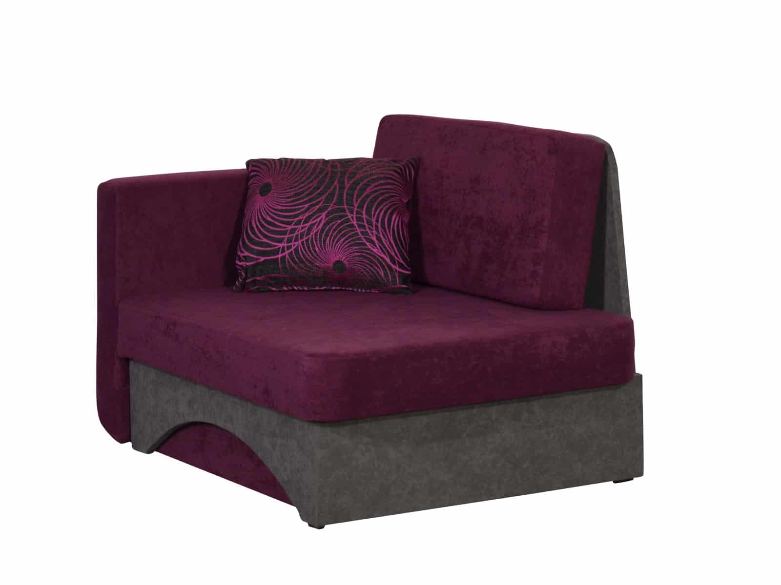 Křeslo rozkládací KUBÍK, levá, tmavě fialová látka/šedá látka