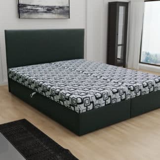 Čalouněná postel JERRY 140x200, šedá látka se vzorem/černá ekokůže