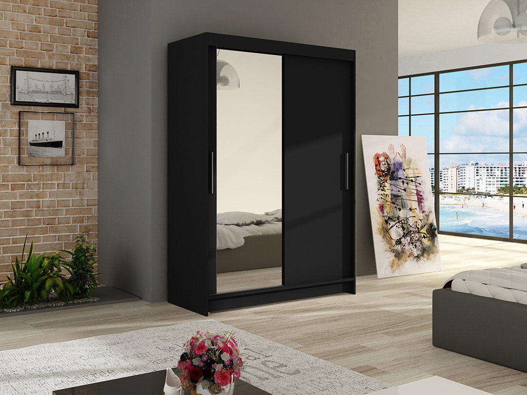 Šatní skříň MIAMII VI, černý mat/zrcadlo