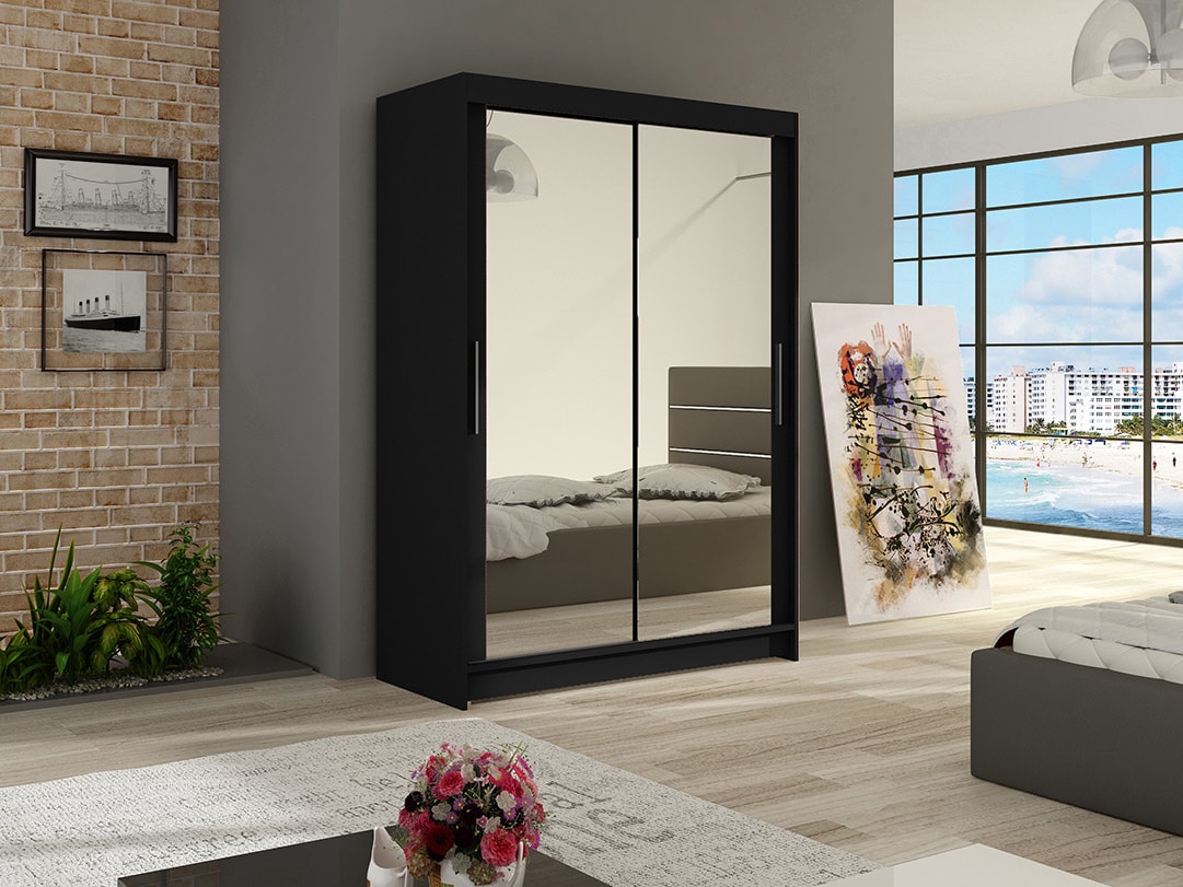 Šatní skříň MIAMII VII, černý mat/zrcadlo