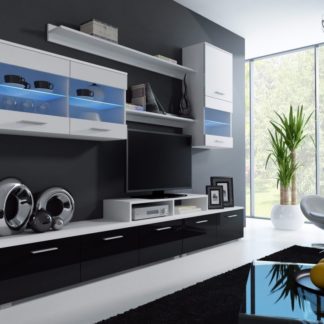 LOGO II, obývací stěna, korpus bílý/dvířka bílý a černý lesk