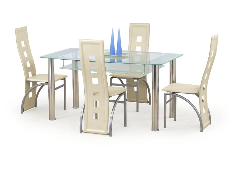 Jídelní stůl CRISTAL mléčný, kov/sklo