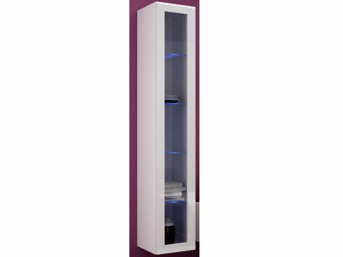 Závěsná prosklená vitrína VIGO 180 cm, bílá/bílý lesk