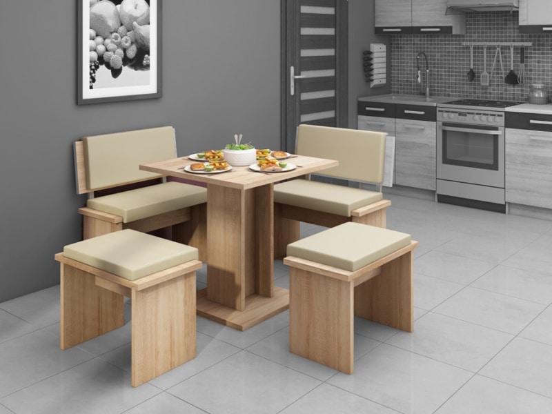 BOND, jídelní set malý, dub sonoma sv./béžová eko