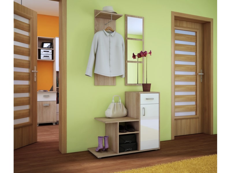 Předsíň MIKA, dub sonoma světlý/bílý lesk