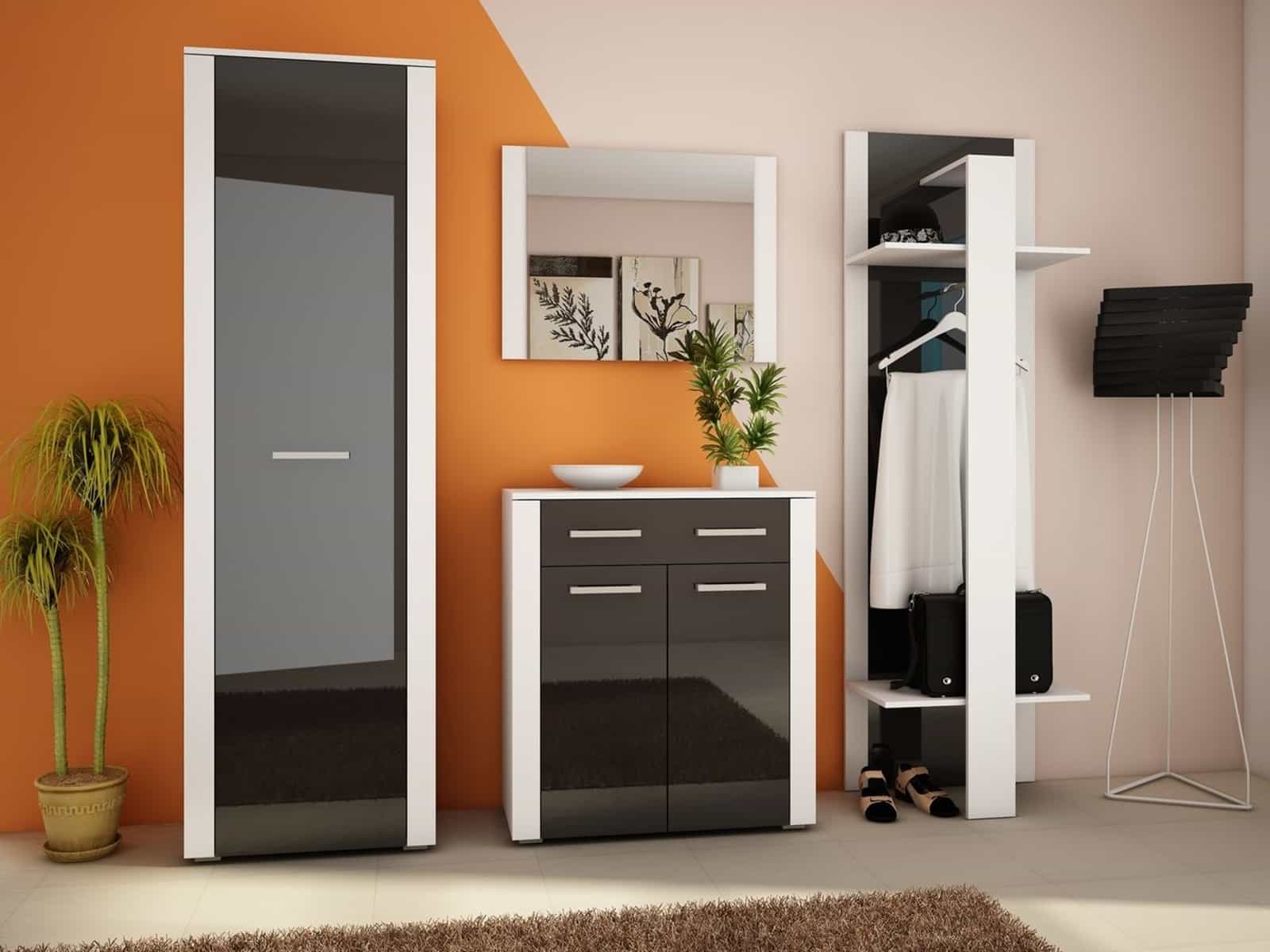 Předsíň CEZAR, bílá/černý lesk