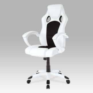 Kancelářská židle, koženka bílá/mesh černá, kříž+područky lesk bílý, KA-N157 BKW