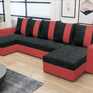 Rohová sedačka PRAGA U, černá látka/červená ekokůže
