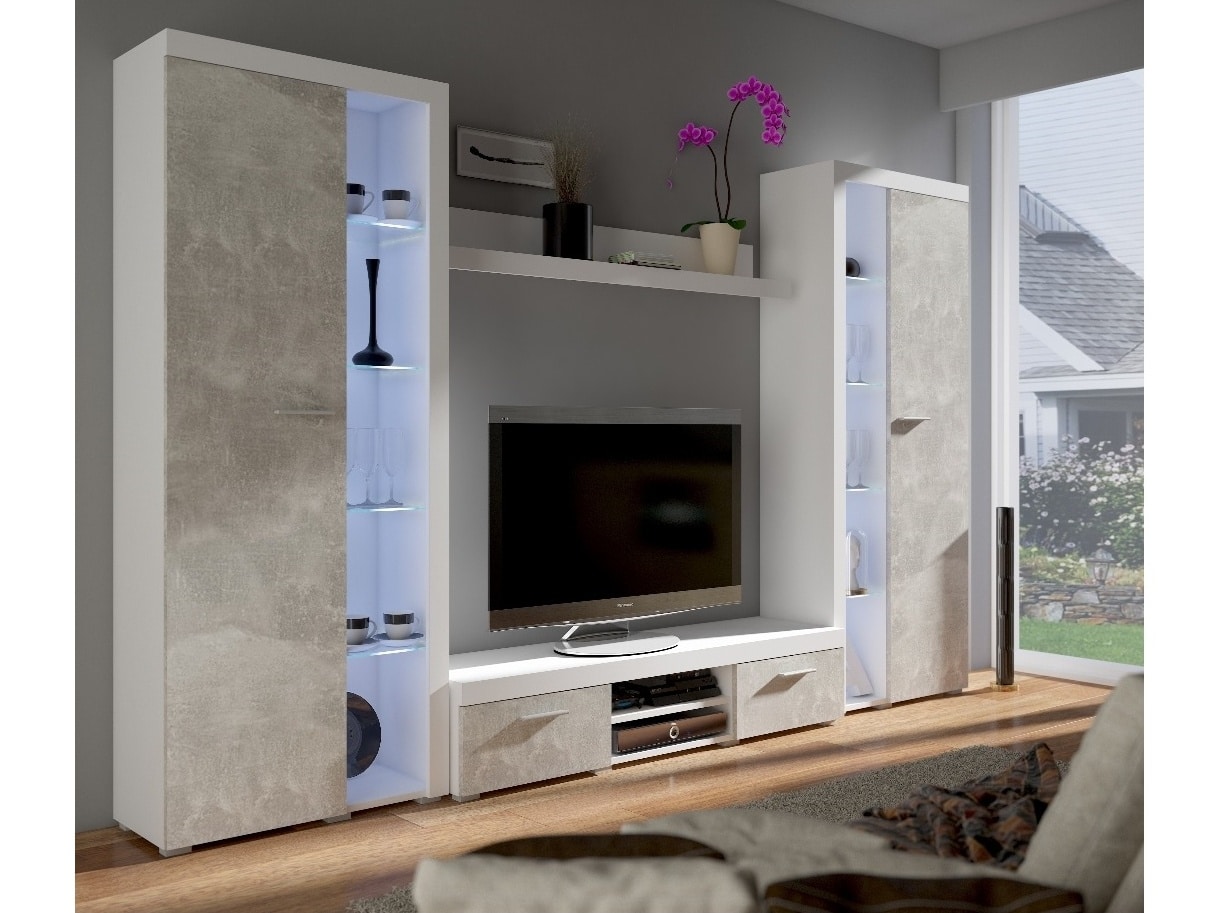 Obývací stěna RUMBA XL, bílá/beton