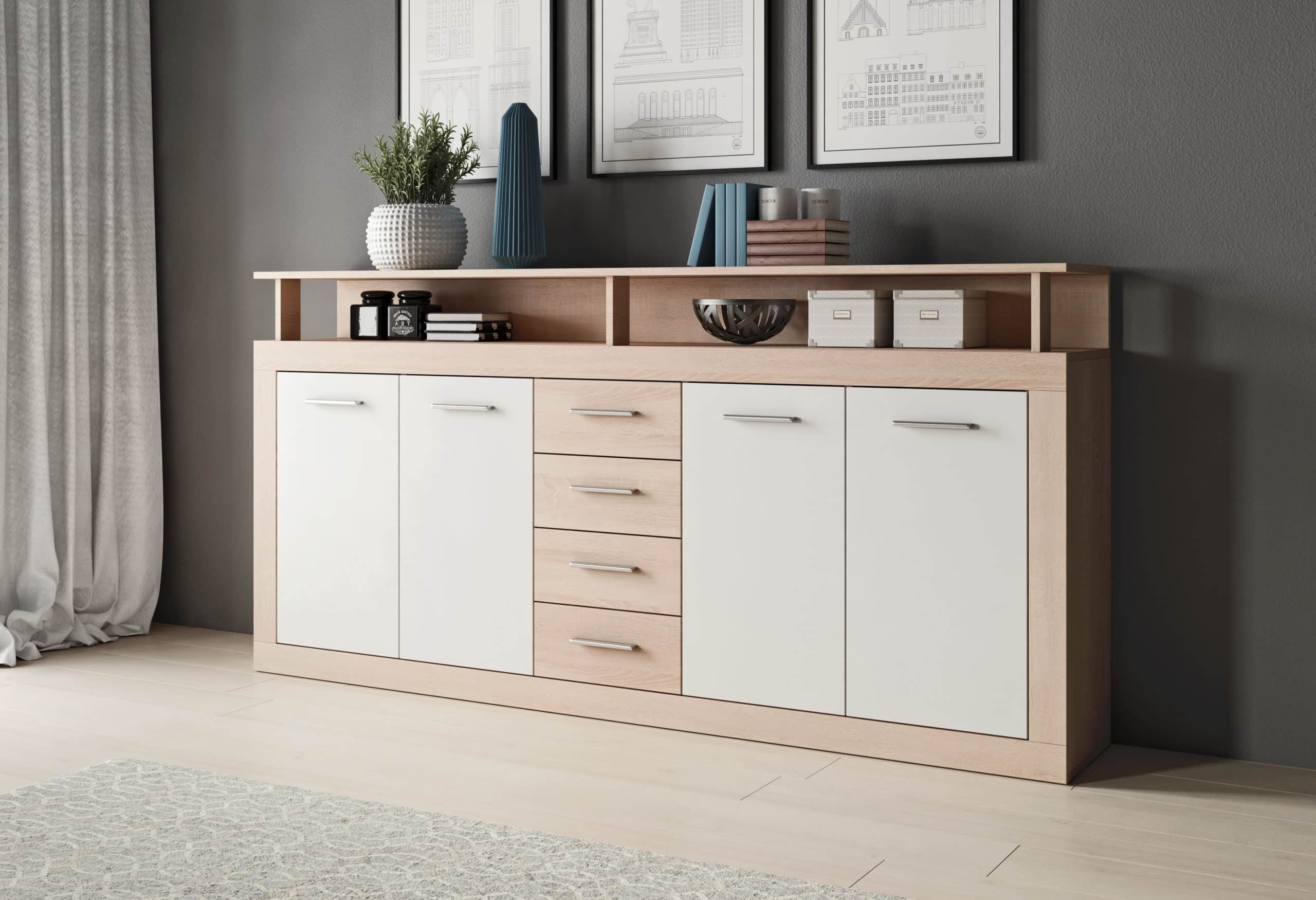 Komoda LUNA/KAVA, dub sonoma/bílá