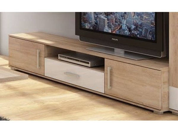 SOLAR, RTV stolek, dub sonoma světlý/bílý lesk