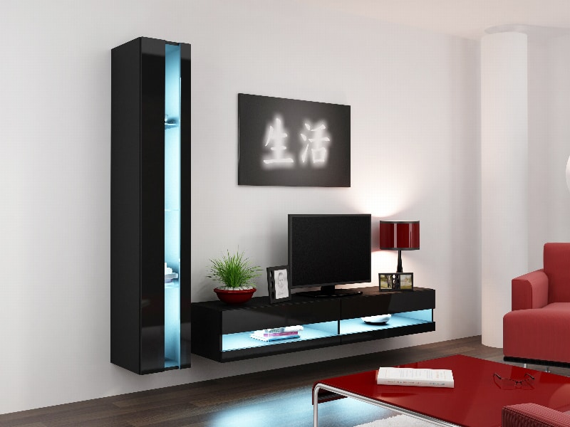Obývací stěna VIGO NEW 8, černá/černý lesk