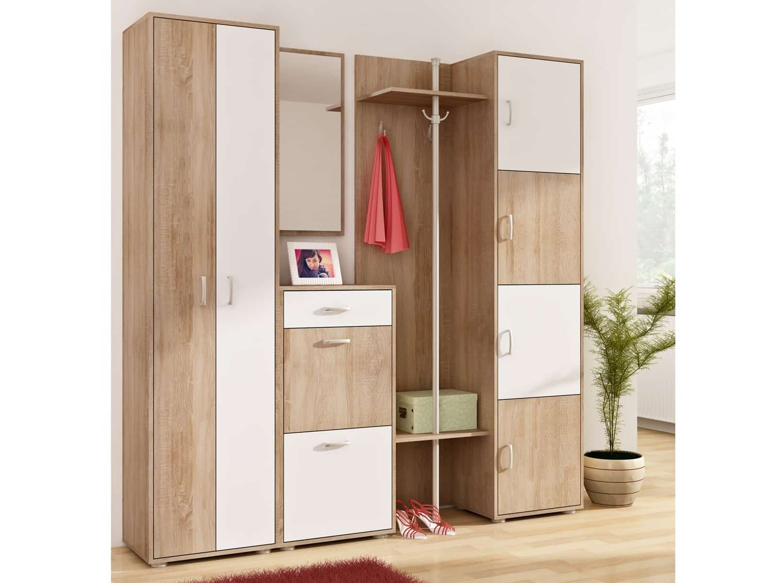 Předsíňová stěna 5, dub sonoma/bílá