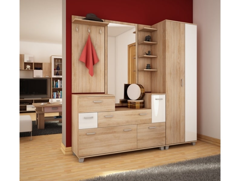 Předsíň se skříní GRAND, dub sonoma světlý/bílý lesk