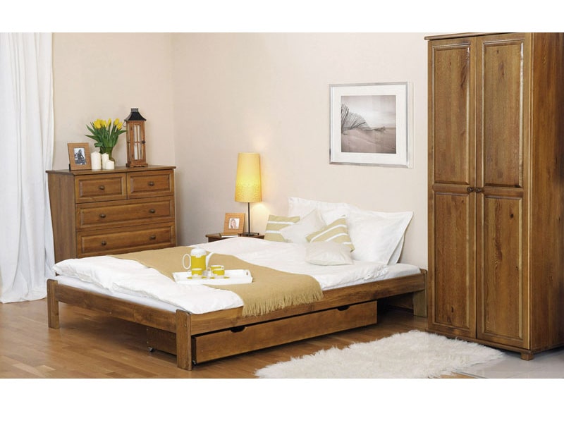 Postel ADA 120x200 cm s roštem, masiv borovice/moření dub