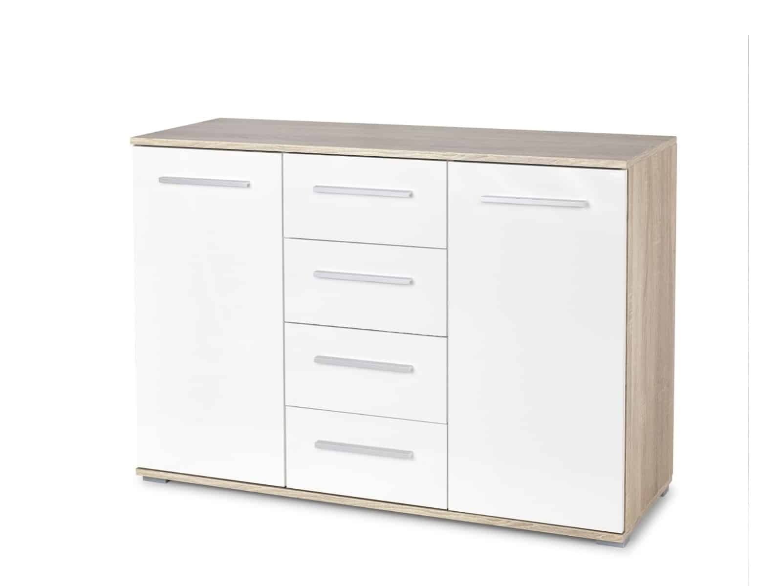 Komoda LIMA KM-4, dub sonoma/bílá