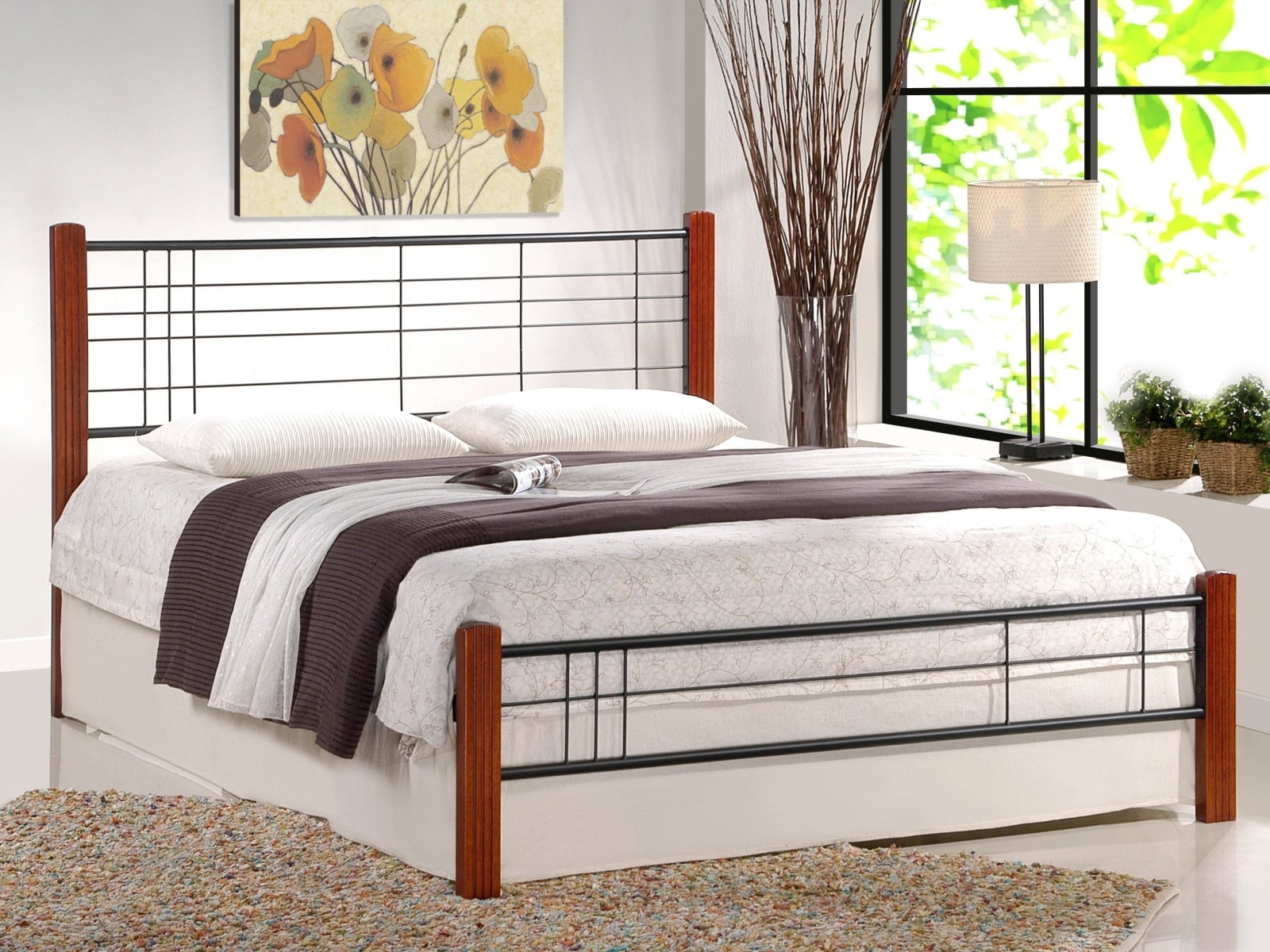 Postel VIERA 160x200 cm, třešeň antická, kov/masiv