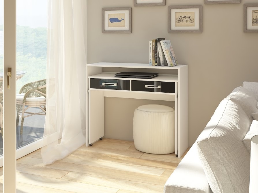 Psací stůl ZOOM, bílá/černý lesk