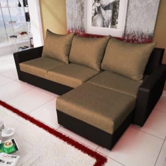 Rohová sedačka MALAGA BIS 8, hnědá látka/černá ekokůže